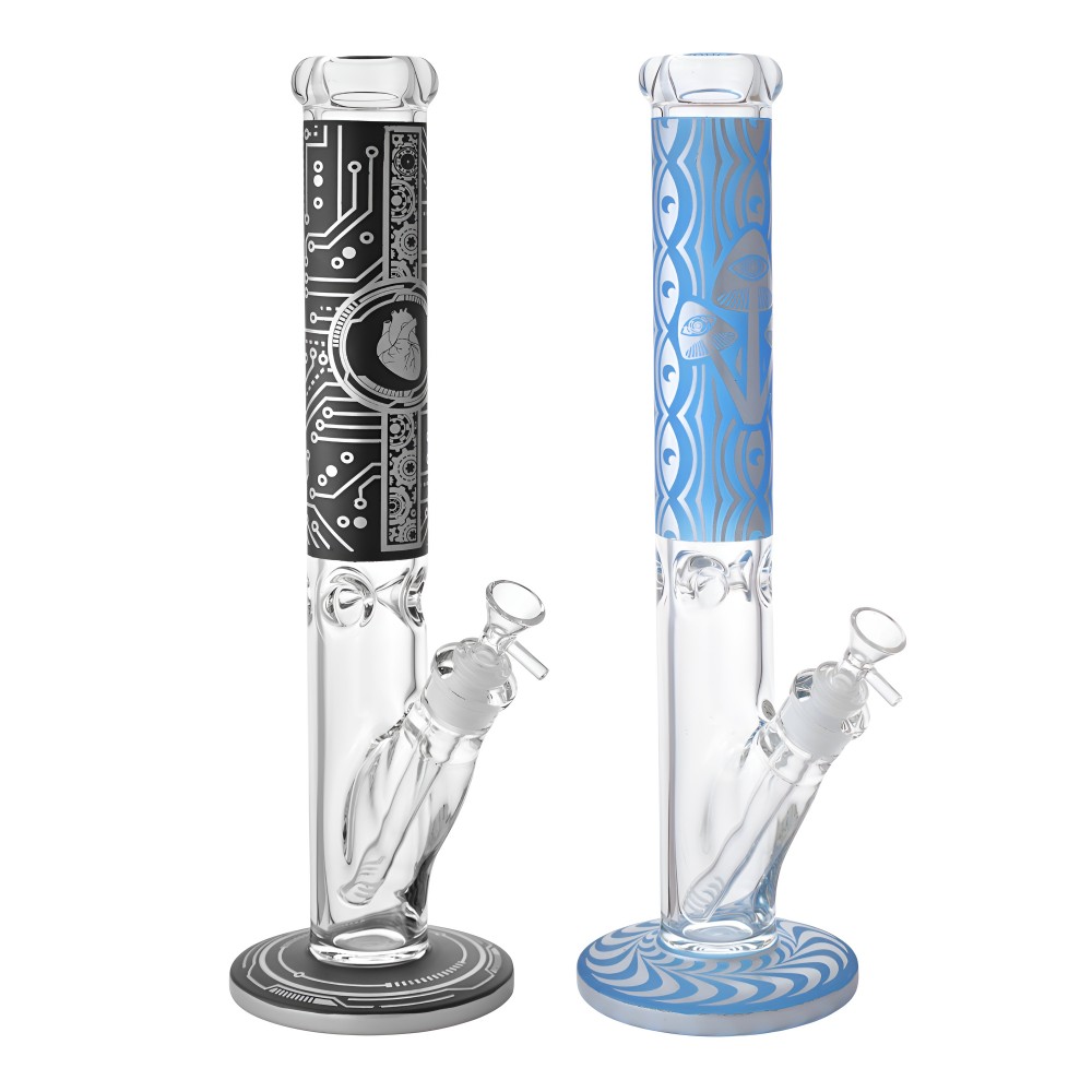 16-inch Circuit Heart Straight Tube Water Pipe – Artistic Glass Design