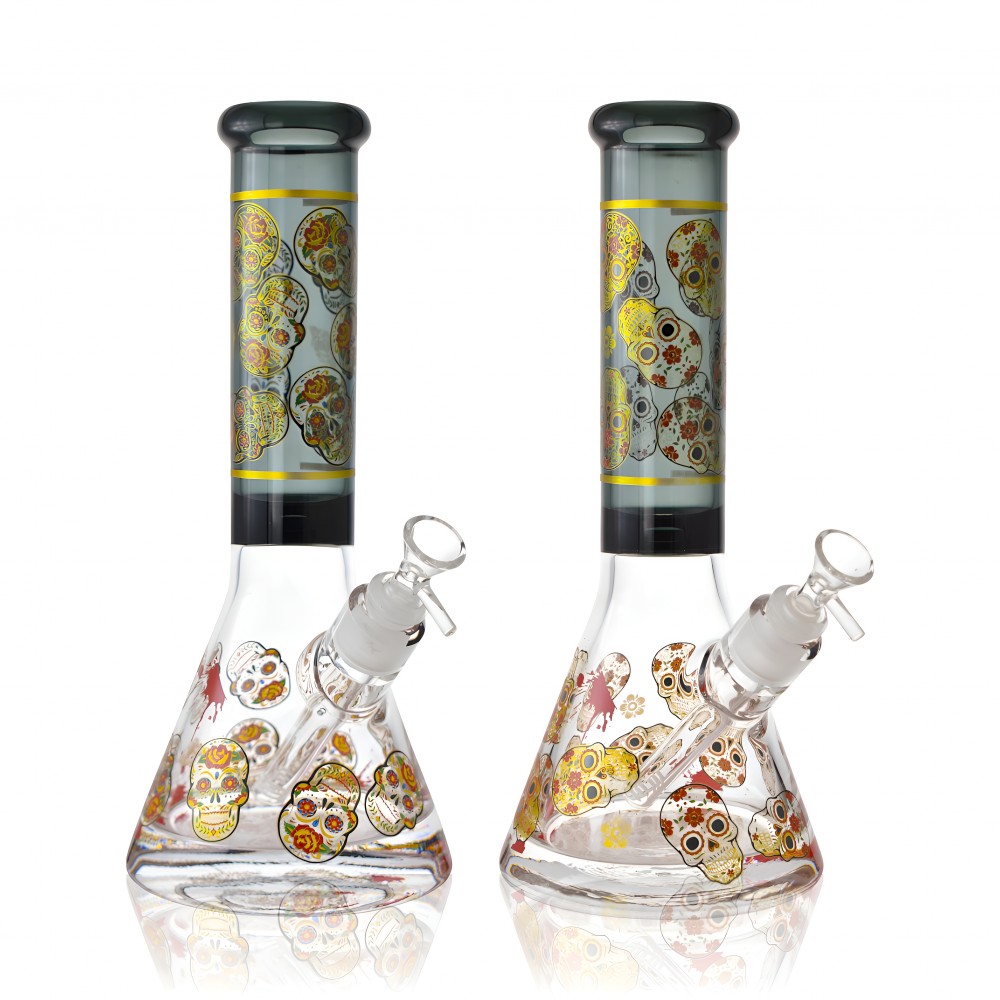 Skull Art Beaker Bong – 12" – Thick 25mm Base 12-Inch Skull Art Beaker Bong with 25mm Thick Base