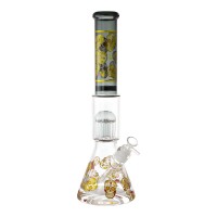 16" 25mm Thick Base Skull Art Tree Perc Beaker Bong - Assorted Colors