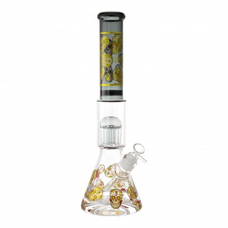 16" 25mm Thick Base Skull Art Tree Perc Beaker Bong - Assorted Colors