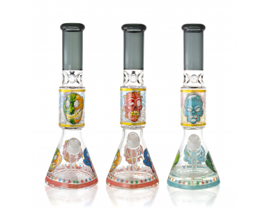 16" 25mm Thick Base Skull Art Tree Perc Beaker Bong - Assorted Colors