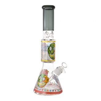 16" 25mm Thick Base Skull Art Tree Perc Beaker Bong - Assorted Colors
