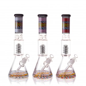 16" 25mm Thick Base Wig Wag Art Spiral Perc Beaker Bong - Assorted Colors