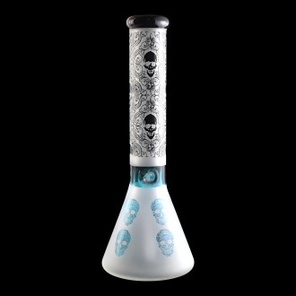 14" Sandblasted Skull Pattern Beaker Water Pipe - [HXCP962S-AE]