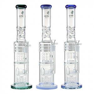 19" High Point Glass Double Art Donut Perc Water Pipe [D-708]
