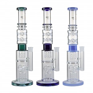 18" High Point Glass Double Art Donut Perc Water Pipe [DY-202] 