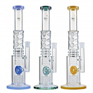 18" High Point Glass Multi Pinch Double Tube Donut Perc Water Pipe [DY-216] 