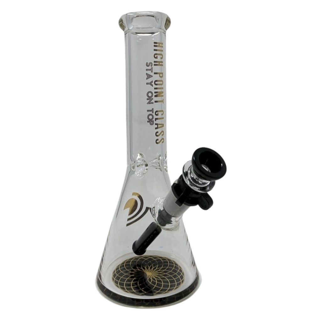 High Point Glass - 10" Decaled Base Beaker With Colored Downsteam & Clip