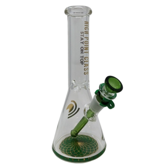 High Point Glass - 10" Decaled Base Beaker With Colored Downsteam & Clip
