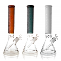 On Point Glass - 15.5" Color Tube Sand Blasted Art 25mm Thick Base Beaker Bong - Assorted Colors