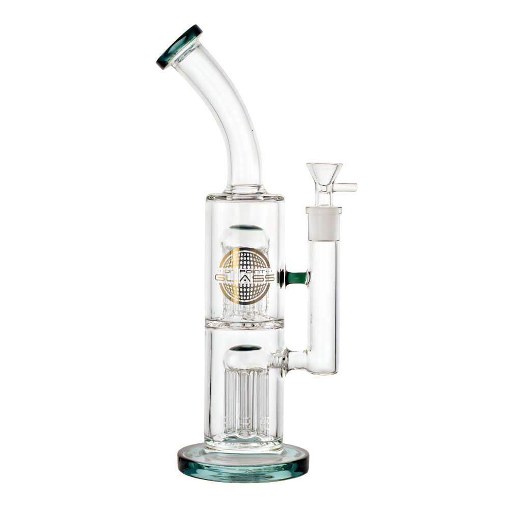 Double Tree Perc Water Pipe – 12" – On Point Glass On Point Glass 12-Inch Double Tree Perc Water Pipe – Smooth Filtration