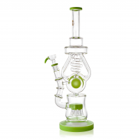 On Point Glass - 15" Double Recycler W/ Spiral Drain Water Pipe - Slyme Green