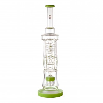 On Point Glass - 15" Double Recycler W/ Spiral Drain Water Pipe - Slyme Green