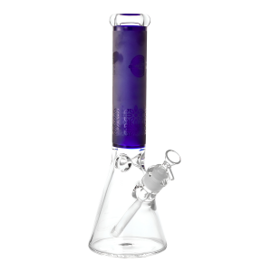 On Point Glass - 14" Color Tube Sand Blasted Art Beaker Bong - Blue