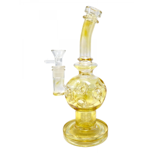8" Gold Fumed Fab Egg with Matrix Perc Water Pipe Rig - [JD767-2]
