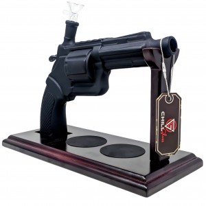 Chill Glass - 10.5" "Keep a Gun, Never Run" Water Pipe W/ Stand  [JLD-205]