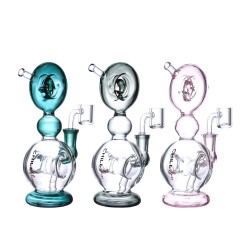 7" Chill Glass Double Donut Art Color Trim Water Pipe [JLE-244] 