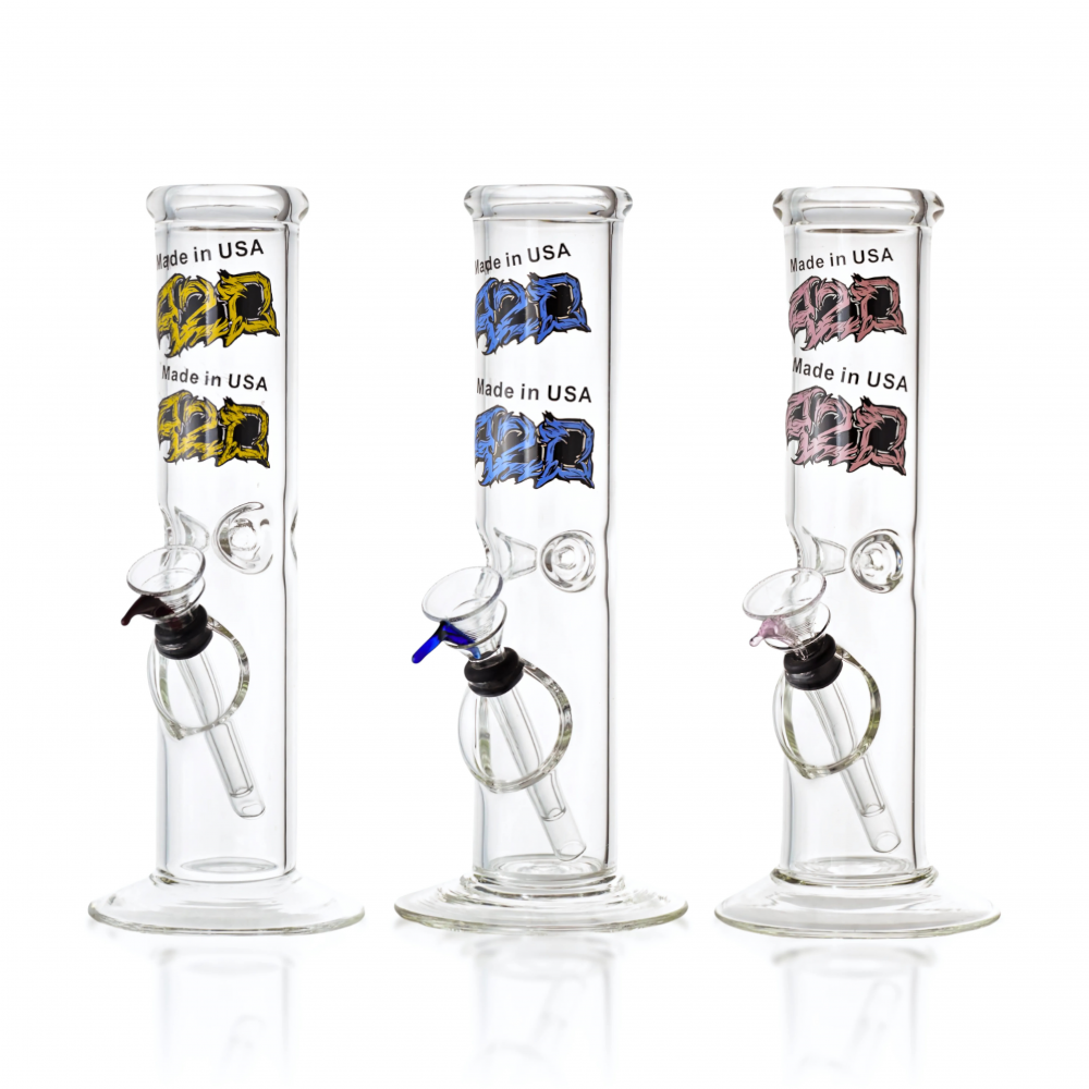 10 Inch Glass on Rubber Straight Water Pipe with 420 Art 10 inch straight tube water pipe with rubber base and 420 decal design