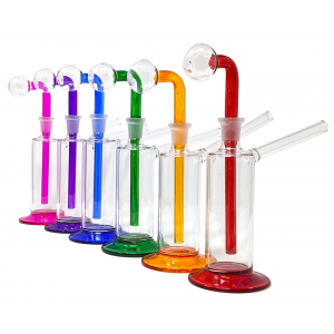 Assorted Colored Downstem & Base Bubbler Hand Pipe with Oil Dome - [JO47]