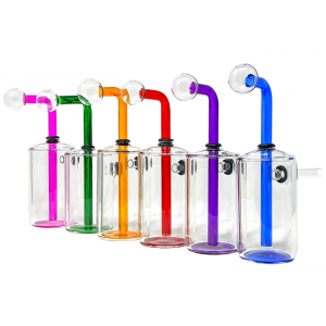 Assorted Colored Tube & Base Bubbler Hand Pipe with Horizontal Mouthpiece & Oil Dome - [JO49]