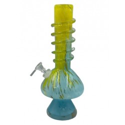 12" Mushroom Bottom Dual Color with Rings Soft Glass Water Pipe - Glass On Glass [L3702]