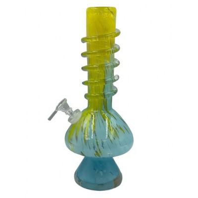 12" Mushroom Bottom Dual Color with Rings Soft Glass Water Pipe - Glass On Glass [L3702]