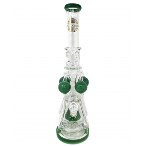 19" On Point Glass Assorted Sprinkler Perc Quadruple Ball Recycler Beaker Water Pipe - [LK-11]