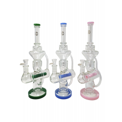 16.5" On Point Glass Assorted Barrel Perc Multi Chamber Recycler Water Pipe - [LK-14]