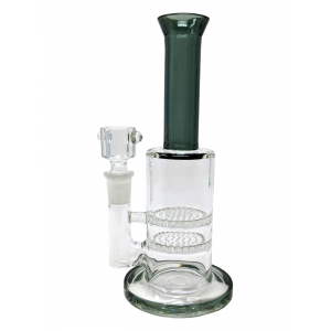 8" Colored Neck W/ Double Honeycomb Perc Water Pipe - [9003]