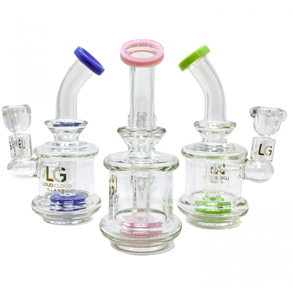 7" Loud Cloud Glass Slyme Accent Showerhead Perc Water Pipe with Bowl & Banger - [SE-104]