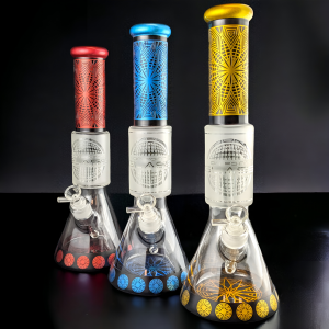 On Point Glass - 15" Mandala Art's Cosmic Touch, Tree Perc Sand Blasted Water Pipe [M1B1416-2]