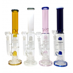 14" Assorted Double Matrix Dome Perc Ice Catcher Straight Water Pipe Rig - [PCL591]