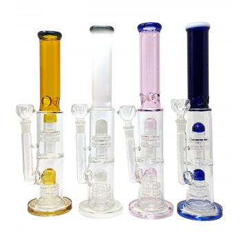 14" Double Matrix Perc w/ Color Tube Ice Pinch Water Pipe Assorted Color [PCL591]