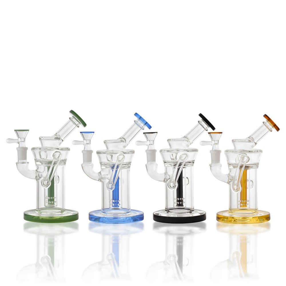 7.5" Dual Arm Cylindrical Recycler Water Pipe – Compact Glass Rig 7.5 Inch Dual Arm Cylindrical Recycler Glass Water Pipe