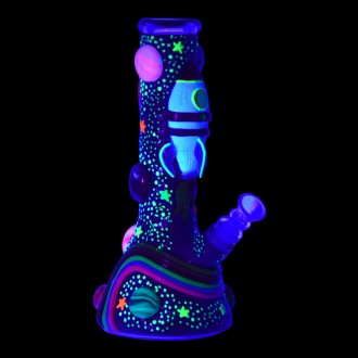 10.5" Rocketing to Relaxation Beaker Water Pipe - Glow in the Dark