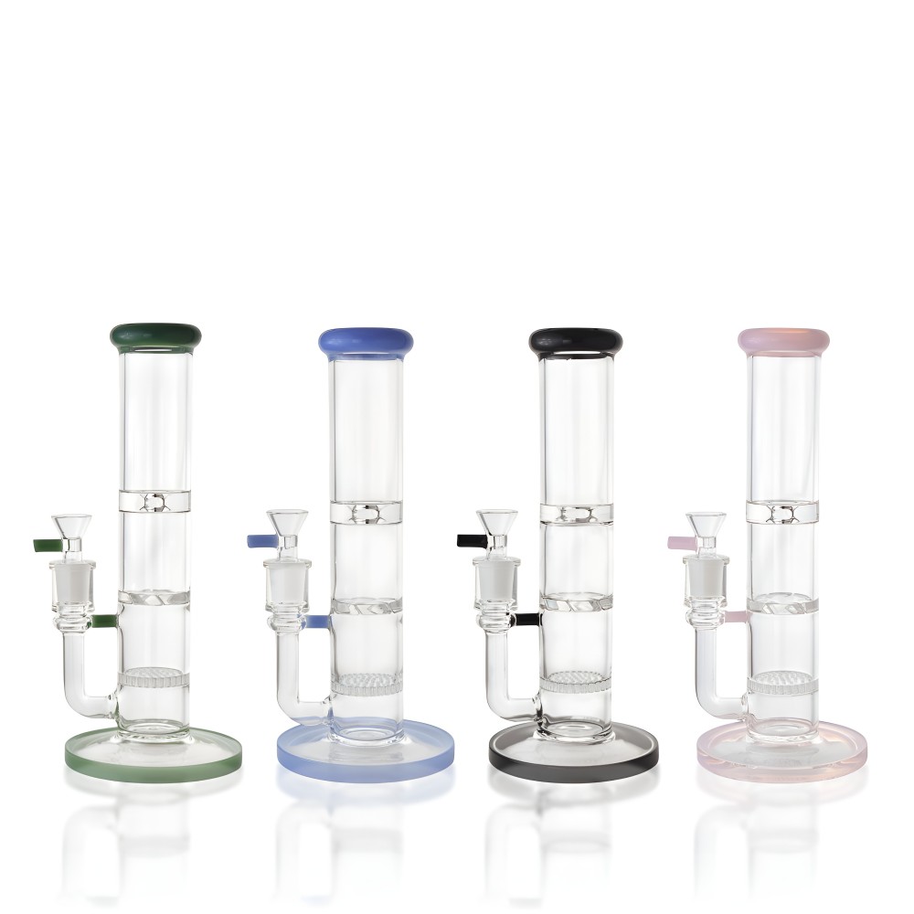 10" Straight Tube Bong – Honeycomb & Hurricane Perc Glass Pipe 10 Inch Straight Tube Water Pipe with Honeycomb and Hurricane Perc