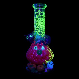 10" Meowgic in the Web Halloween Water Pipe - Glow in the Dark - [RG149]