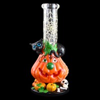 10" Meowgic in the Web Halloween Water Pipe - Glow in the Dark - [RG149]