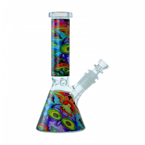8 Inch Trippy Galactic Mushroom Art Beaker Water Pipe – Assorted Designs