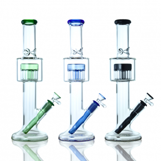 13" High Flow Tree Perc Straight Tube Water Pipe – Assorted Colors