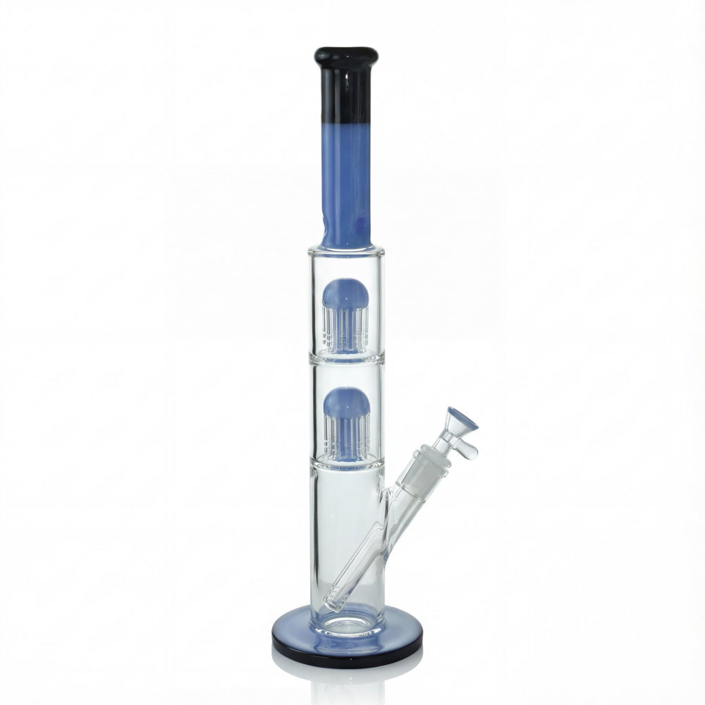 15.5" Double Tree Perc Straight Tube Water Pipe | Smooth Filtration