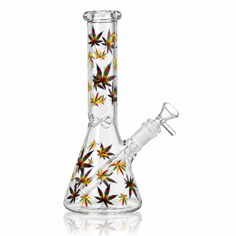 10" Hemp Leaf Pattern Beaker Water Pipe