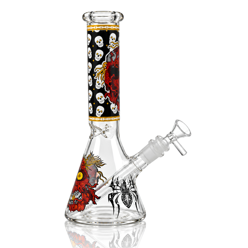 10" Colorful Monster Skull & Bug Graphic Decal Beaker Water Pipe