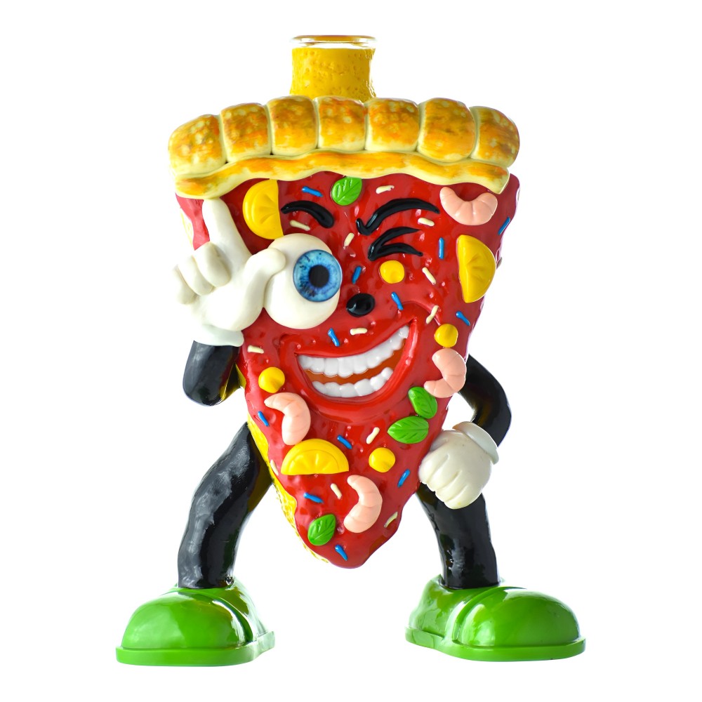 6.5 inch novelty pizza slice glass water pipe with one-eyed face design