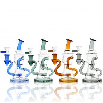 7" Curvy Glass Showerhead Perc Recycler Water Pipe - [RG94]