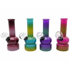5'' Assorted Mini Tye-Dye Lifted Round Base Beaker Glass On Rubber Water Pipe - [RJA55]