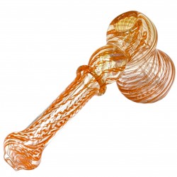 7" Twisting Elegance Gold-Fumed Spiral Hammer Bubbler Hand Pipe - [RKD72]