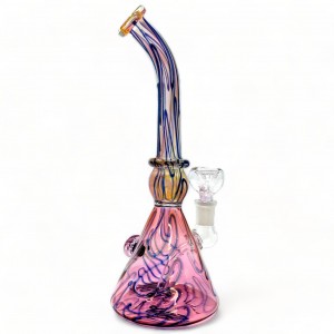 9" Gold Fumed Scribbled Delicacy Water Pipe - [RKD74]