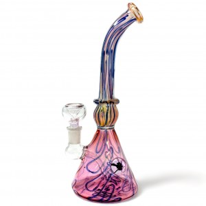 9" Gold Fumed Scribbled Delicacy Water Pipe - [RKD74]
