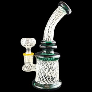 8" Assorted Crystal Wave Net Art Clear Glass Water Pipe - [RKD87]